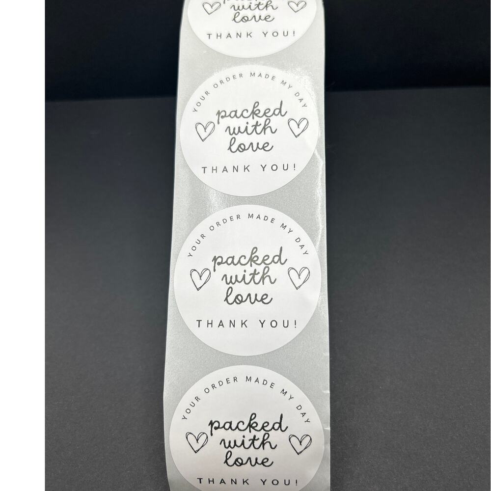 Set of 100 2" Round Handmade "Packed with Love" Stickers